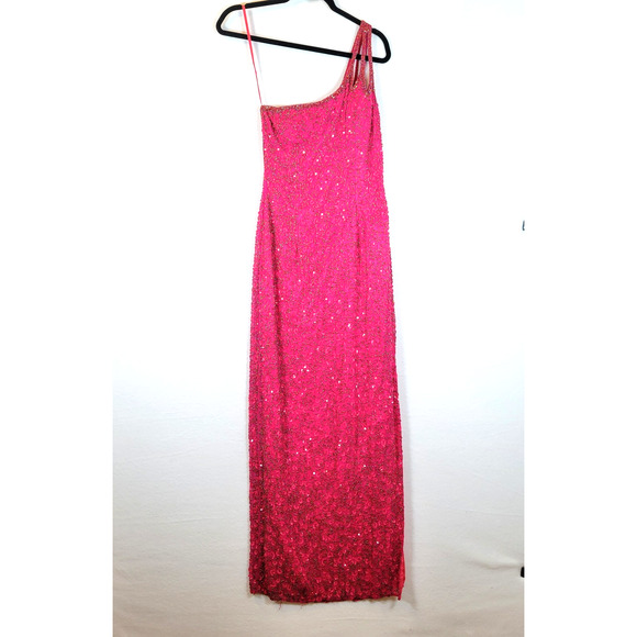 Scala Womens Beaded Silk One Shoulder Cut Out Maxi Dress Gown Size Small Pink - Picture 1 of 11